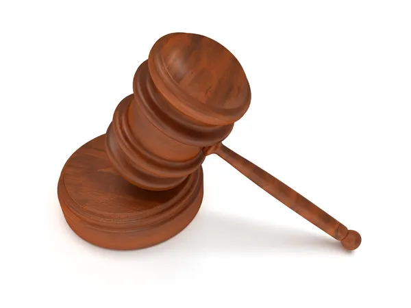 Martillo de madera 3D. Juez, Derecho, Concepto de subasta —  Fotos de Stock