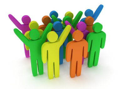 stilize renkli kişilik grup stand üzerine beyaz