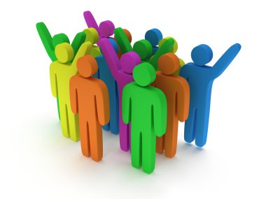 stilize renkli kişilik grup stand üzerine beyaz