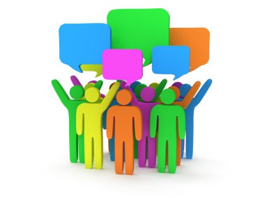 Grup sohbet kabarcıkları ile stilize renkli insan