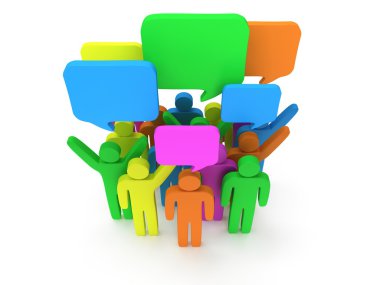 Grup sohbet kabarcıkları ile stilize renkli insan