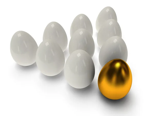 3D glänzende goldene und weiße Eier — Stockfoto