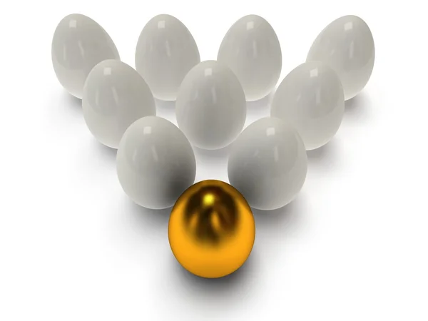 3D parlak altın ve beyaz yumurta — Stok fotoğraf