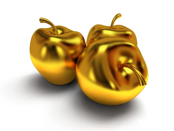 Vereinzelte goldene Äpfel. 3D-Darstellung — Stockfoto