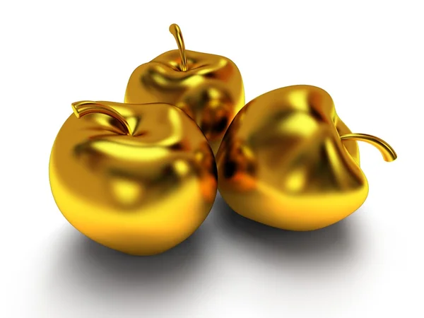 Isolated golden apples. 3d render — Stock Photo, Image