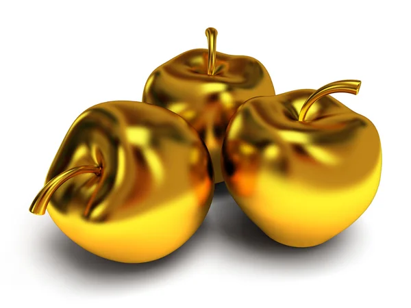 Vereinzelte goldene Äpfel. 3D-Darstellung — Stockfoto