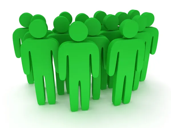 Group of stylized green people stand on white — Stock Photo, Image