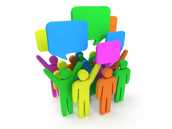 Group of stylized colored people with chat bubbles — Stock Photo, Image