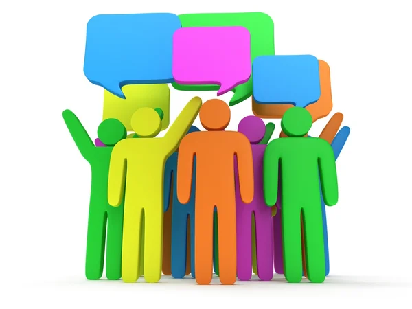 Group of stylized colored people with chat bubbles — Stock Photo, Image