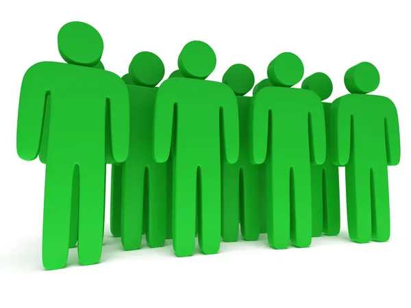 Group of stylized green people stand on white — Stock Photo, Image