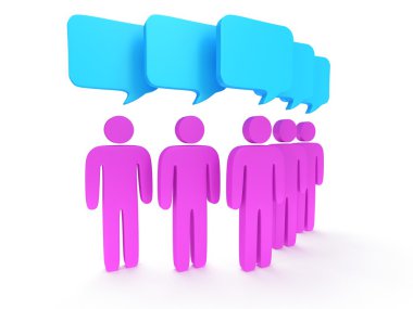 Grup sohbet kabarcıkları ile stilize pembe insan