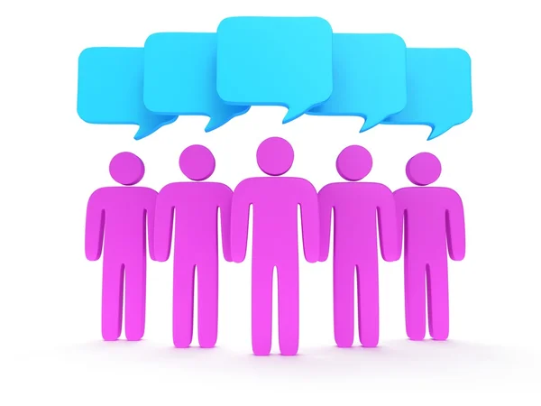 Group of stylized pink people with chat bubbles — Stock Photo, Image