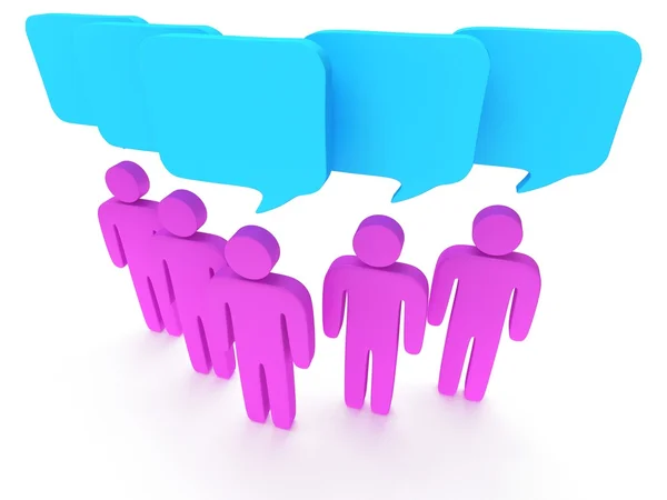 Group of stylized pink people with chat bubbles — Stock Photo, Image