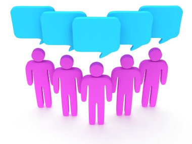 Grup sohbet kabarcıkları ile stilize pembe insan