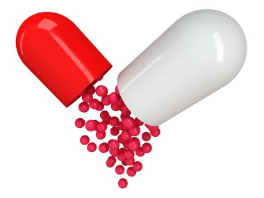 kırmızı beyaz hapı kapsülü açıldı. 3D