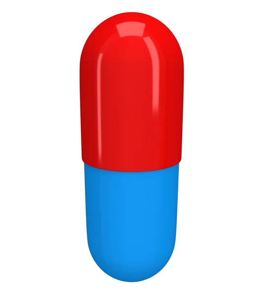 Moitié rouge moitié capsule de pilule bleue. 3D — Photo