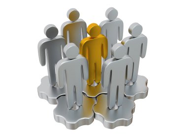 Teamwork. Group of stylized people stand on gears. clipart