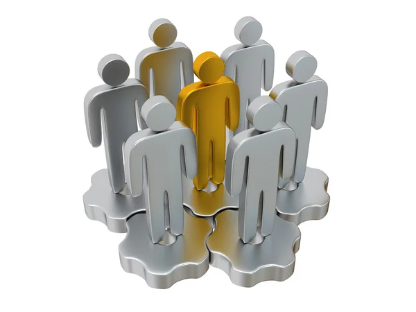 Teamwork. Group of stylized people stand on gears. — Stock Photo, Image