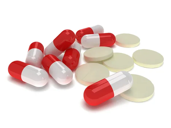 Bledě lékařské prášků - tablety 3d — Stock fotografie