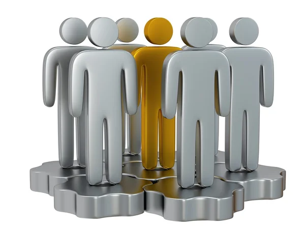 Teamwork. Group of stylized people stand on gears. — Stock Photo, Image