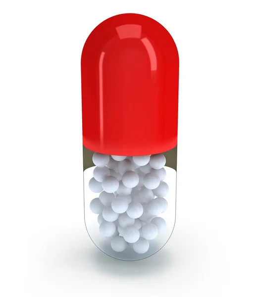 Half red pill capsule. 3D — Stock Photo, Image