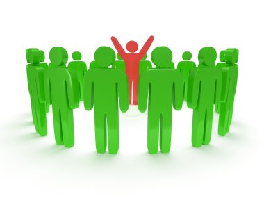 Yeşil insanlar kırmızı adam etrafında. 3D render.