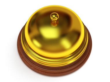 Altın otel resepsiyonu bell. 3D render.