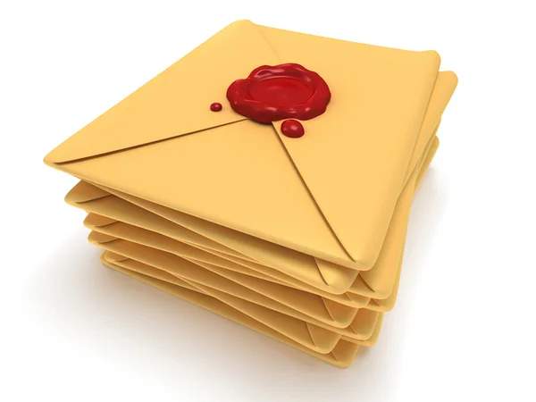 Pile of blank mail envelope with red wax seal — Stock Photo, Image