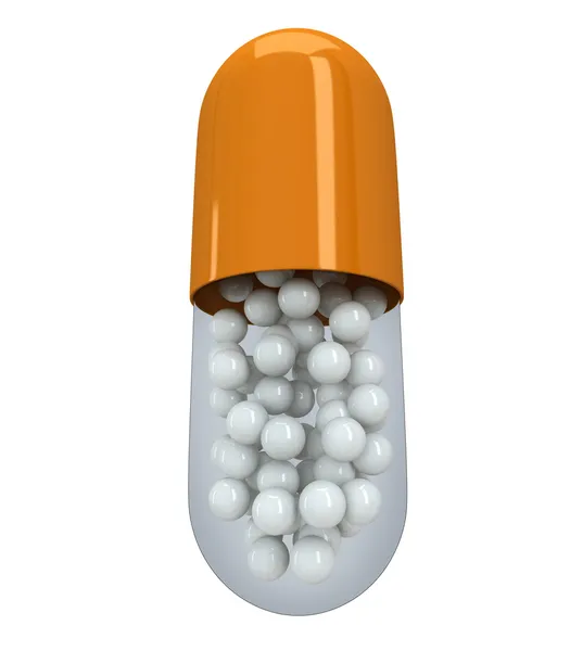 Fele narancssárga tabletta kapszula. 3D — Stock Fotó