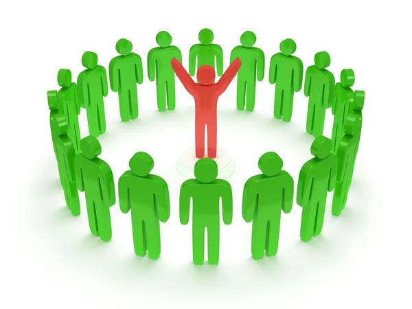 Green people around red man. 3D render. — Stock Photo, Image