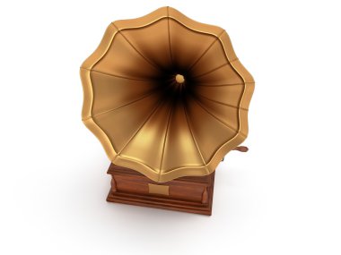 3d eski antika gramofon üzerinde beyaz izole