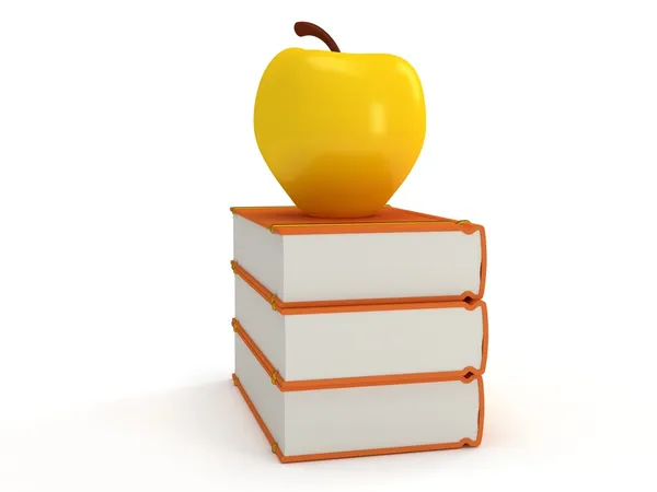 Orange book tower with yellow apple — Stock Photo, Image