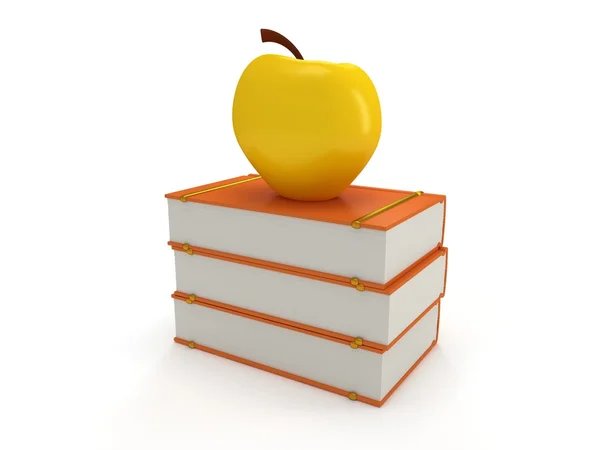 Orange book tower with yellow apple — Stock Photo, Image