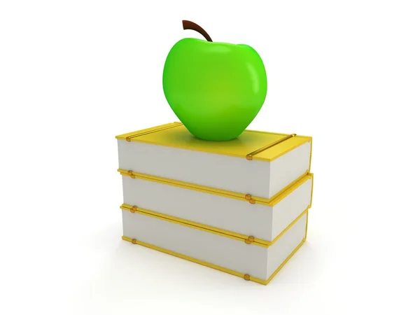 Tour de livre jaune avec pomme verte — Photo