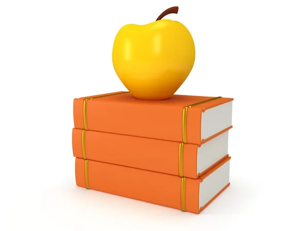 Orange book tower with yellow apple — Stock Photo, Image