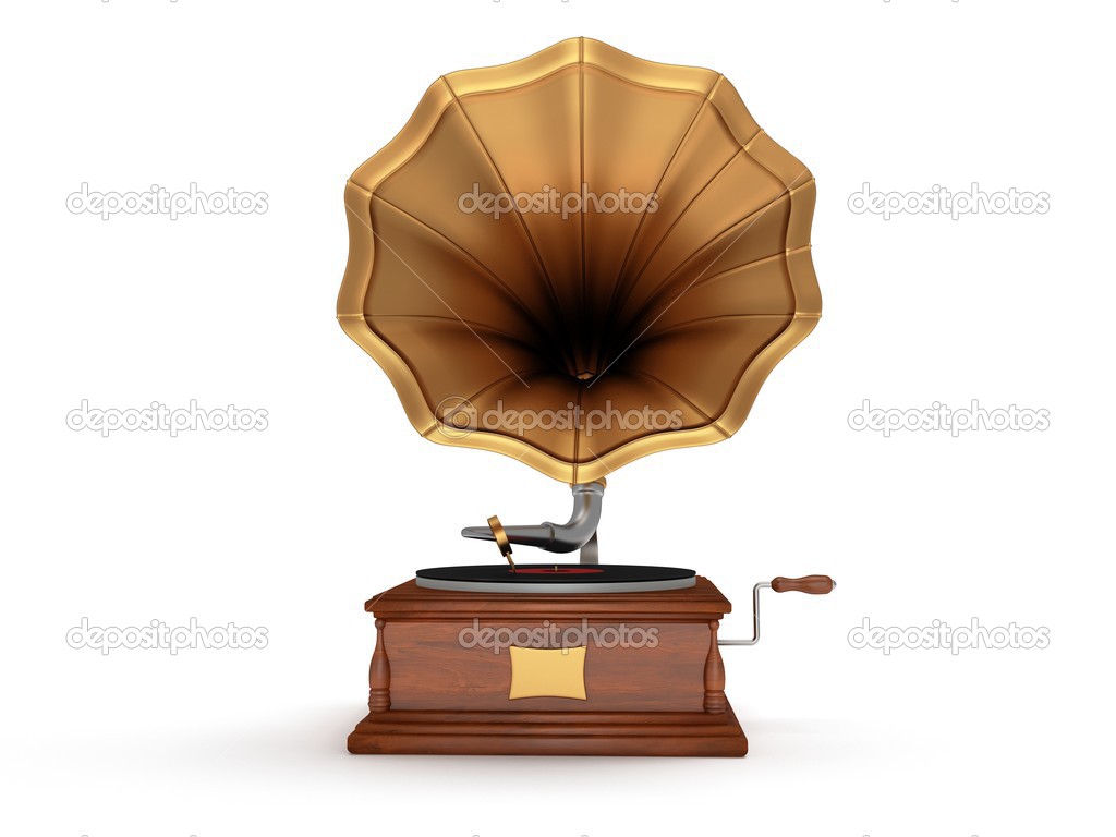 3d old vintage gramophone isolated on white