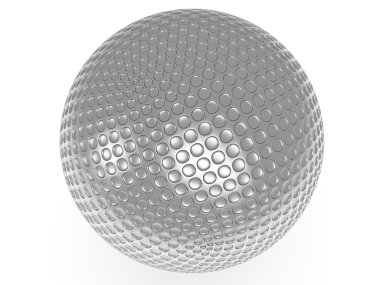 Gümüş golf topu üzerinde beyaz izole. 3D render.
