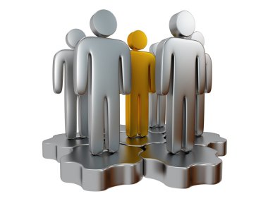 ekip çalışması. stilize kişilik grup vites üzerinde durmak.