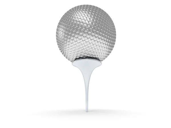 Silver golf ball on tee isolated on white. 3d. — Stock Photo, Image