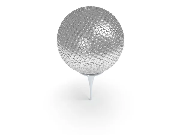 Silver golf ball on tee isolated on white. 3d. — Stock Photo, Image