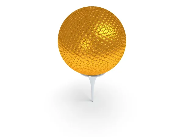 Beyaz izole tee altın golf topu. 3D. — Stok fotoğraf