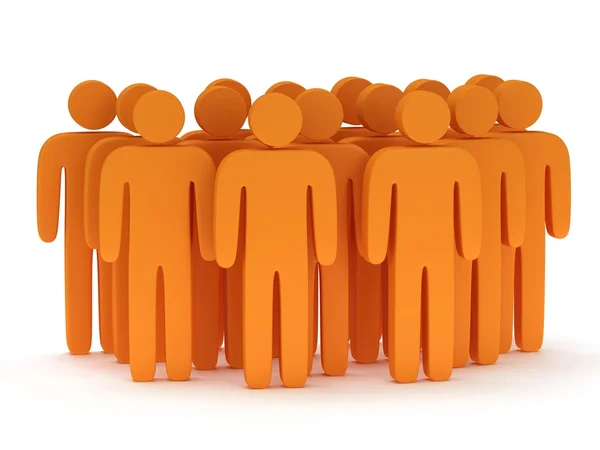 Groep gestileerde oranje mensen staan op wit — Stockfoto