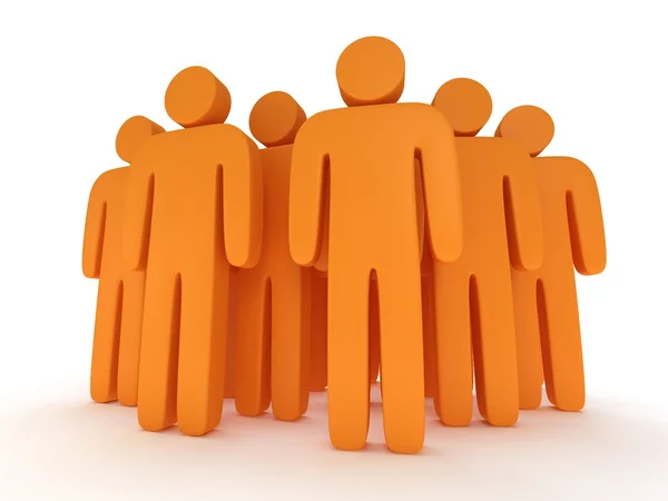白に立つ様式化されたオレンジ色の人々 のグループ — ストック写真