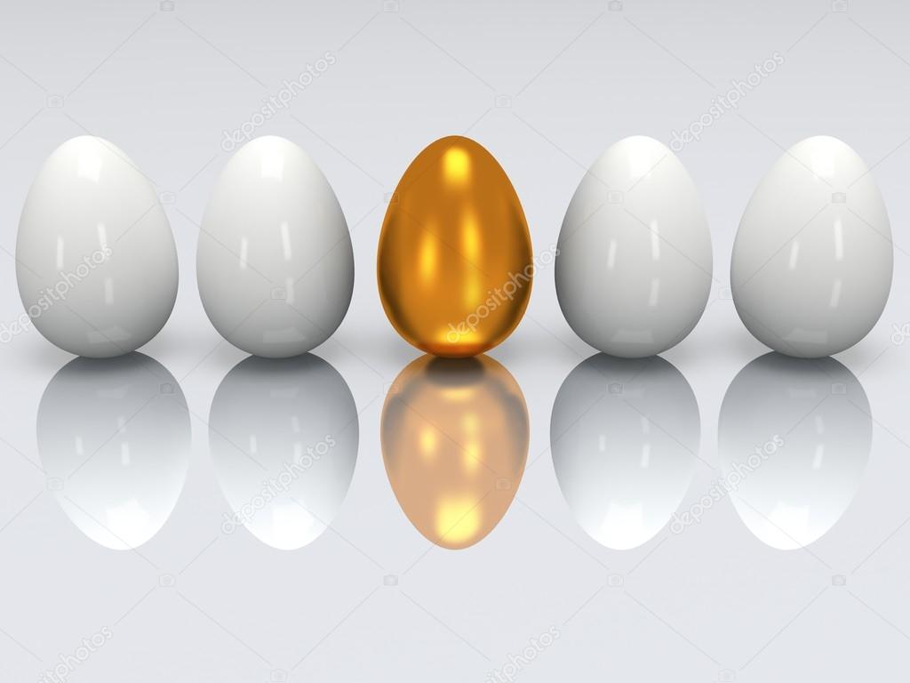 Golden egg in a row of the white eggs. 3D. Stock Photo by ©newb1 35522951