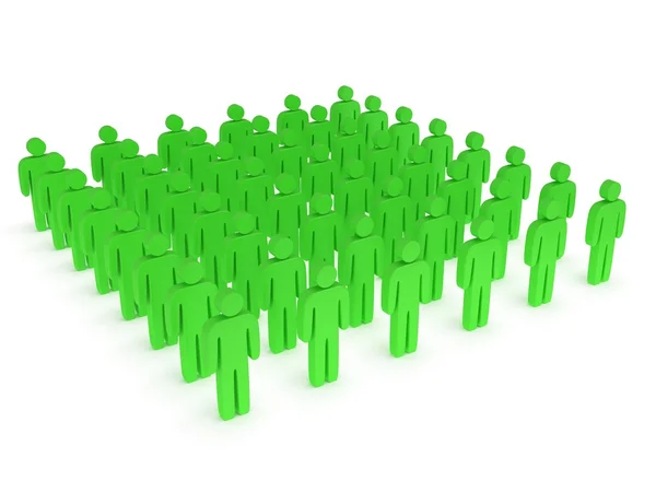 Groep gestileerde groene mensen staan op wit — Stockfoto