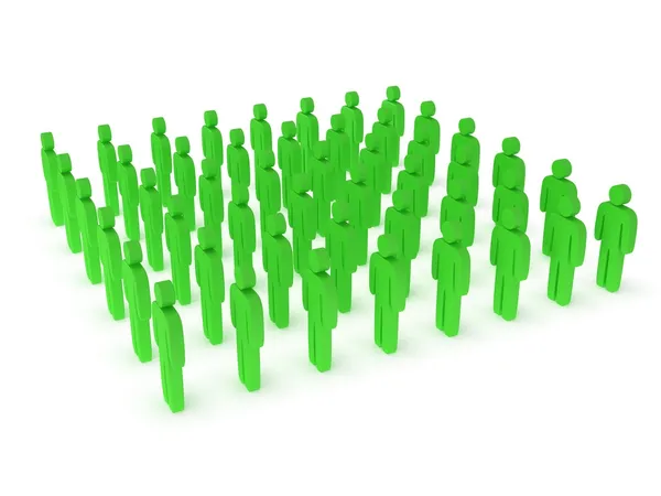 Group of stylized green people stand on white — Stock Photo, Image