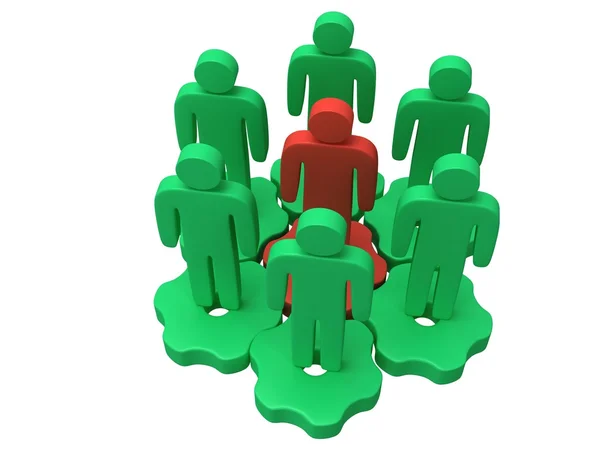 Teamwork. Group of stylized people stand on gears. — Stock Photo, Image