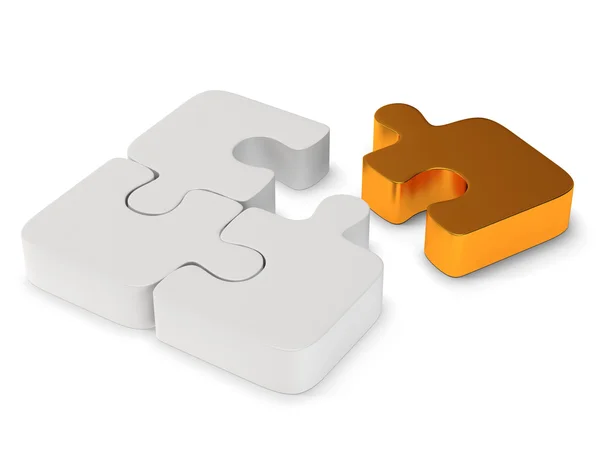 3d puzzle bianco e oro su bianco — Foto Stock