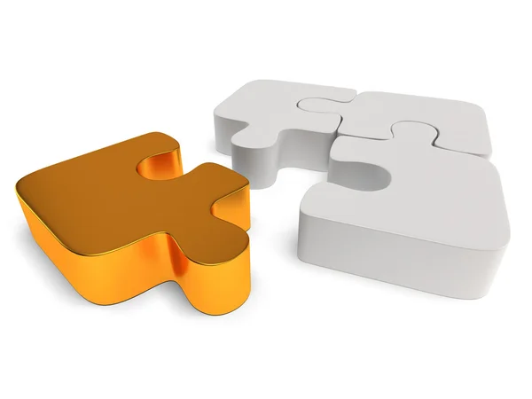 3d white and gold puzzle on white — Stock Photo, Image