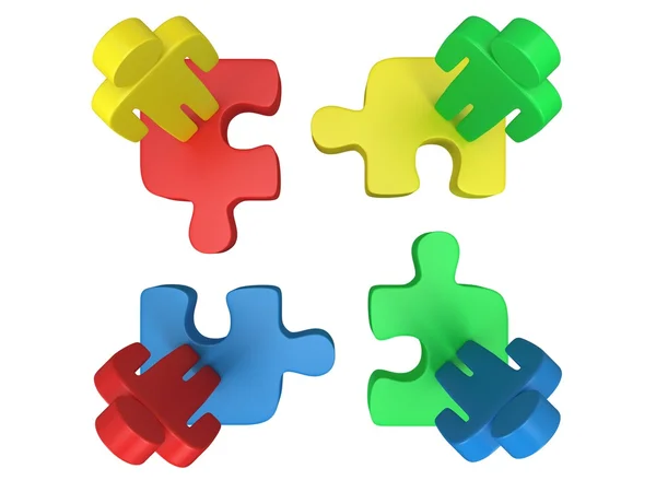3D puzzle barevné a lidé na bílém — Stock fotografie